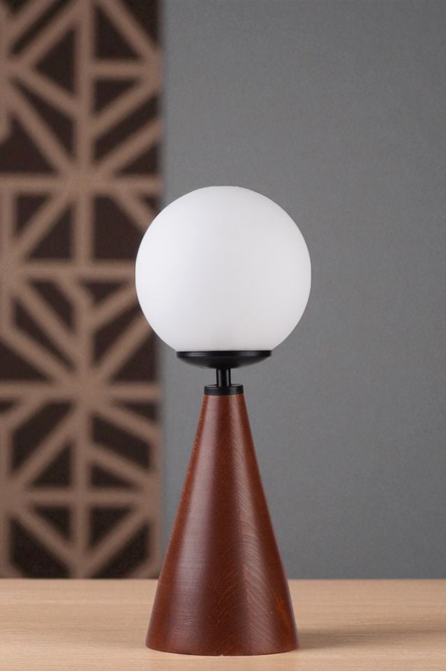 JUNO CEVİZ BEYAZ CAMLI MASA LAMBASI