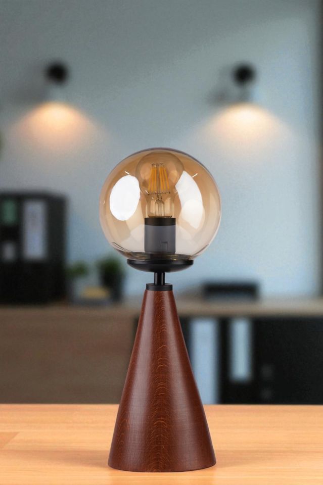 JUNO CEVİZ BAL CAMLI MASA LAMBASI