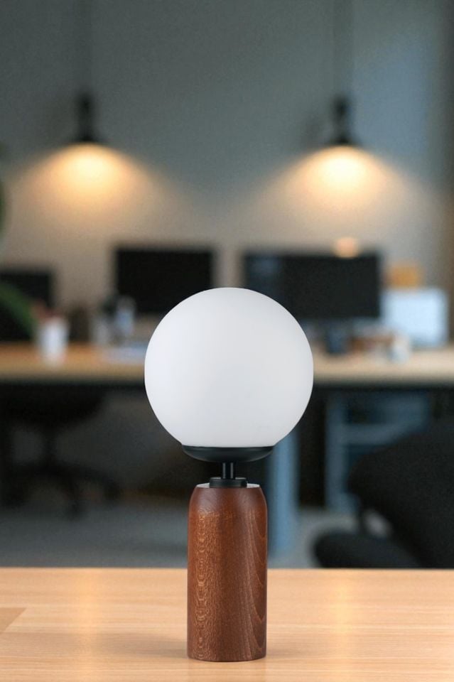 LOLE CEVİZ BEYAZ CAMLI MASA LAMBASI