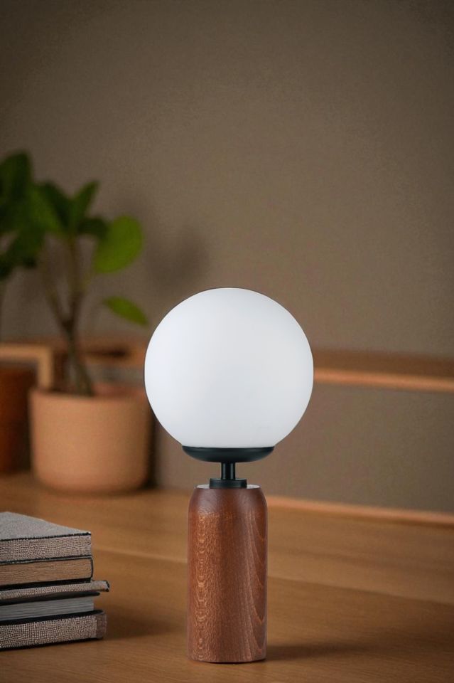 LOLE CEVİZ BEYAZ CAMLI MASA LAMBASI