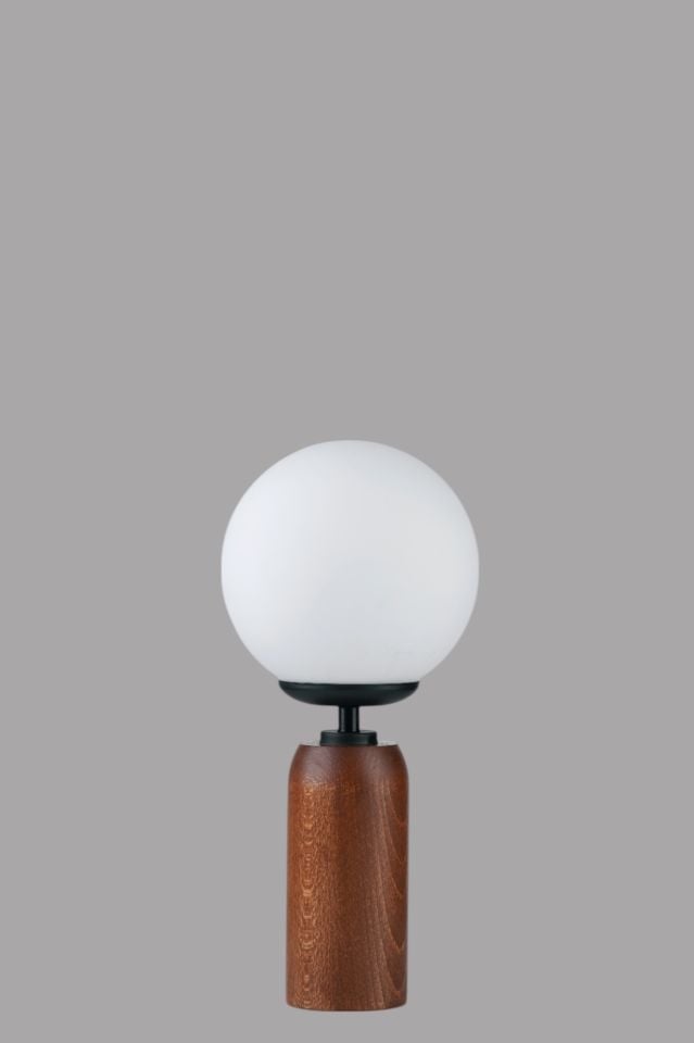 LOLE CEVİZ BEYAZ CAMLI MASA LAMBASI