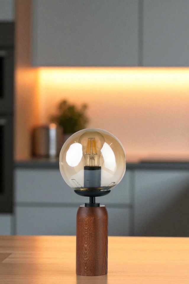 LOLE CEVİZ BAL CAMLI MASA LAMBASI