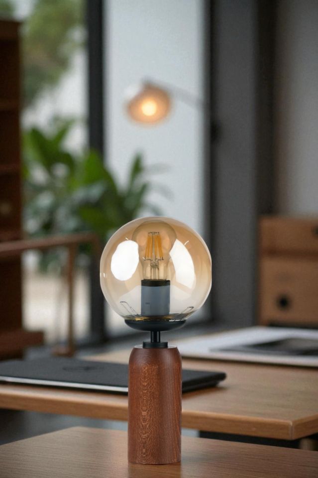 LOLE CEVİZ BAL CAMLI MASA LAMBASI