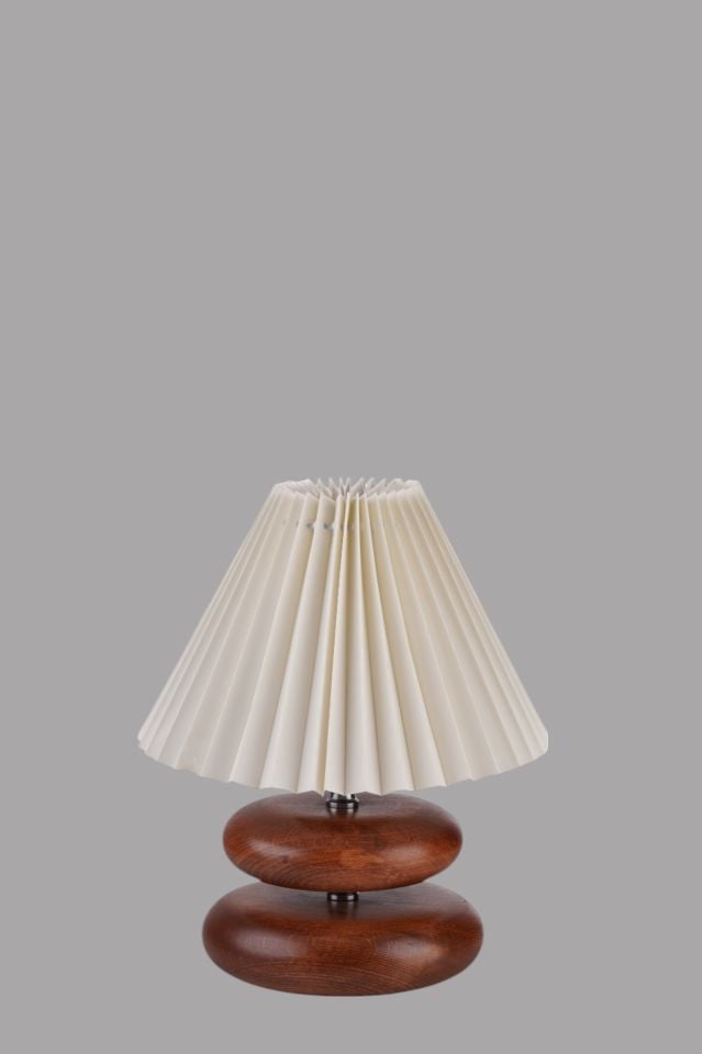 MARS CEVİZ PİLELİ KREM ABAJURLU MASA LAMBASI