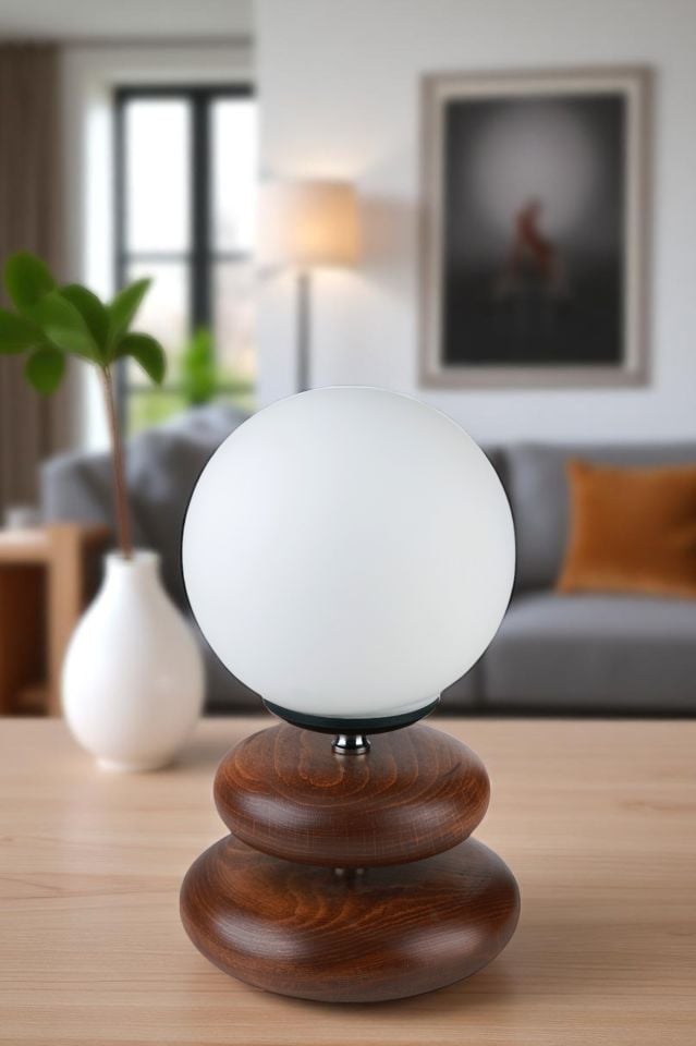 MARS CEVİZ BEYAZ CAMLI MASA LAMBASI