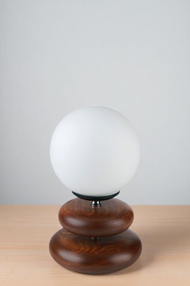 MARS CEVİZ BEYAZ CAMLI MASA LAMBASI