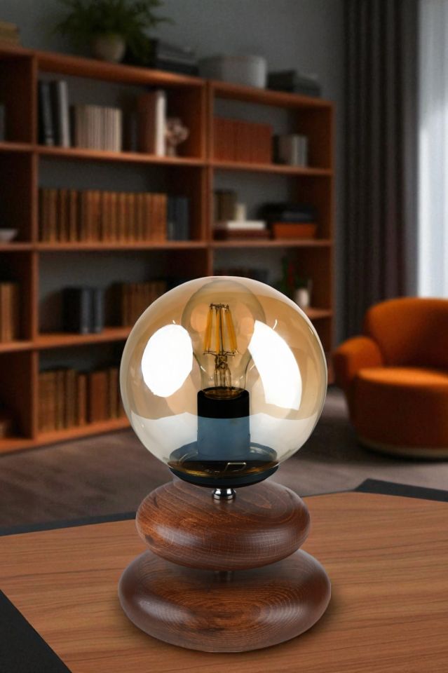 MARS CEVİZ BAL CAMLI MASA LAMBASI