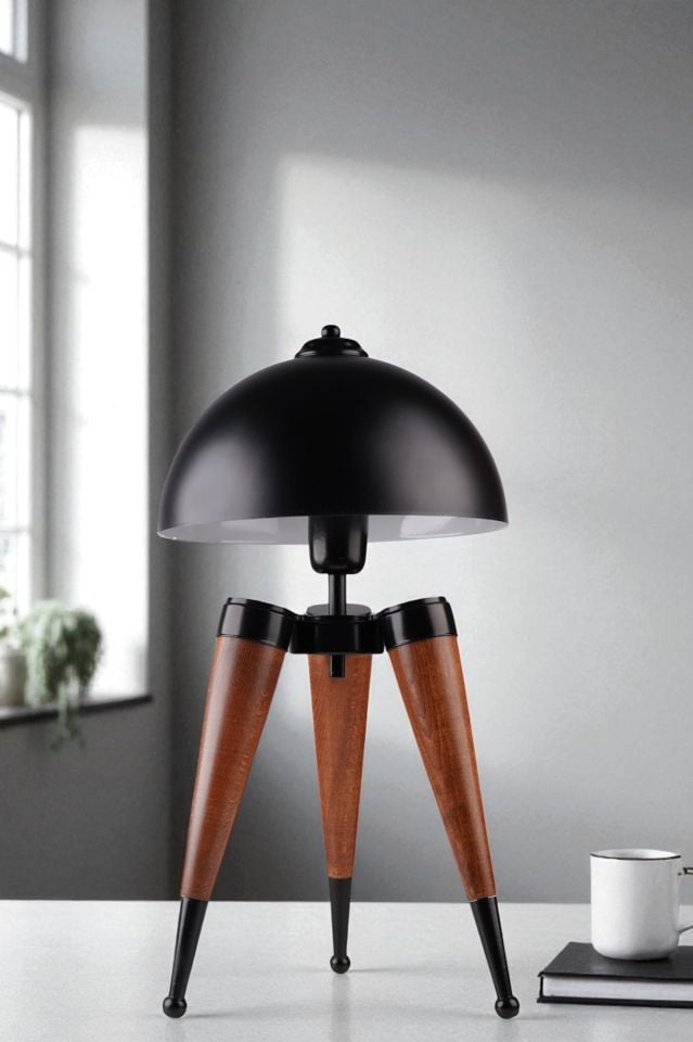 STİL CEVİZ SİYAH RETRO BAŞLIKLI MASA LAMBASI