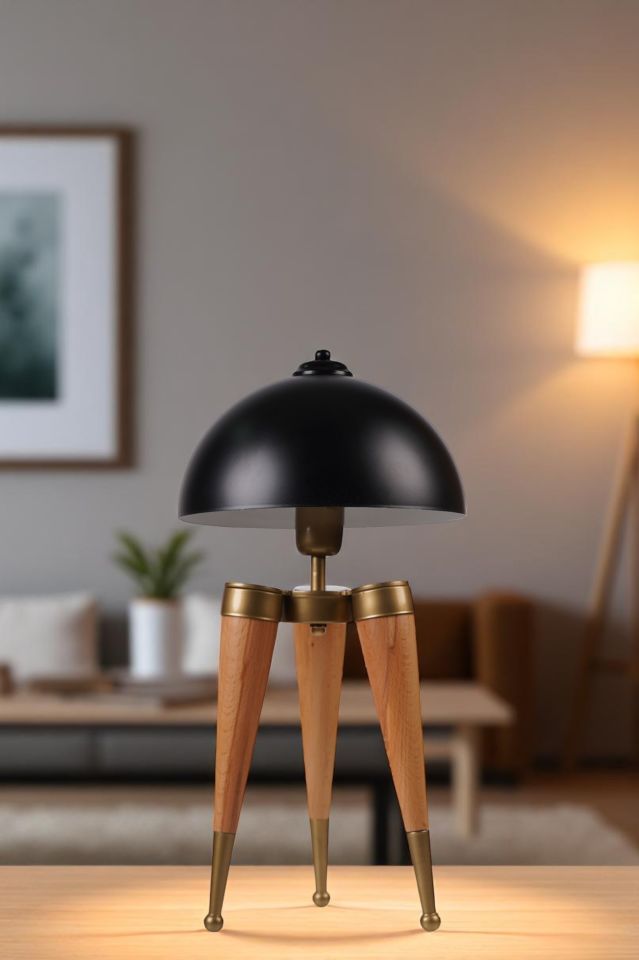 STİL NATUREL SİYAH RETRO BAŞLIKLI MASA LAMBASI