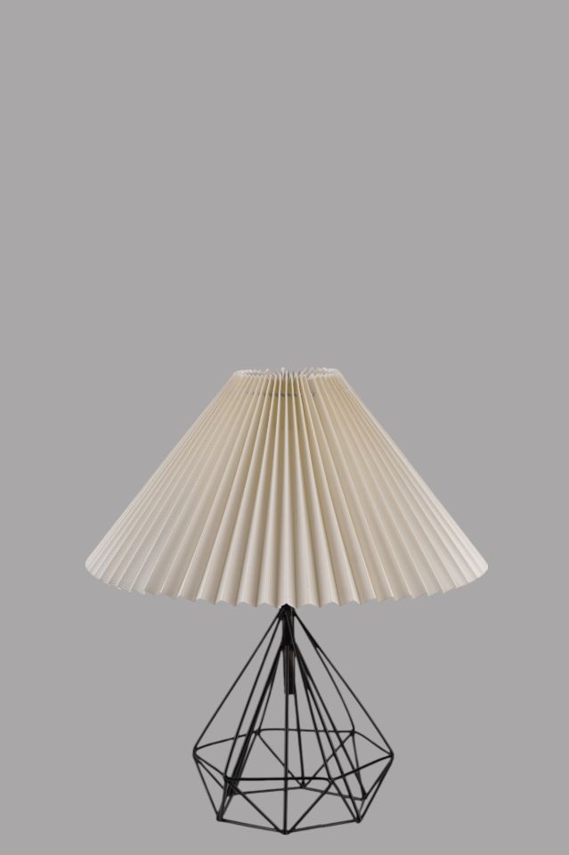 PRAMİT SİYAH PİLELİ KREM MASA LAMBASI