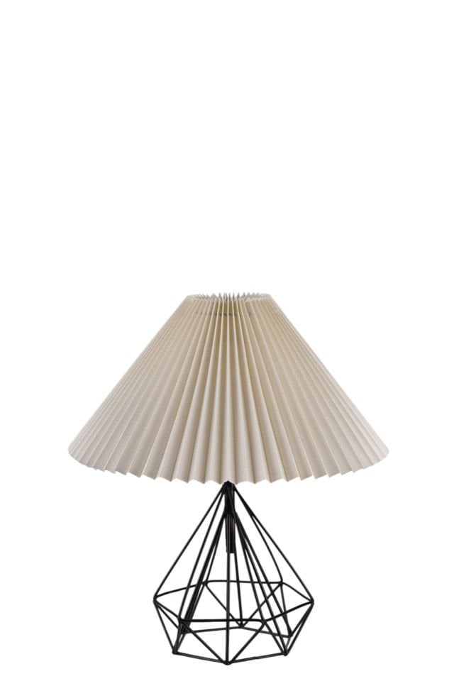 PRAMİT SİYAH PİLELİ KREM MASA LAMBASI