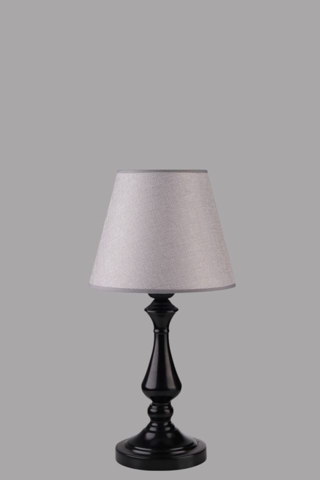 MEGAN SİYAH PRAMİT HASIR GRİ ABAJURLU MASA LAMBASI