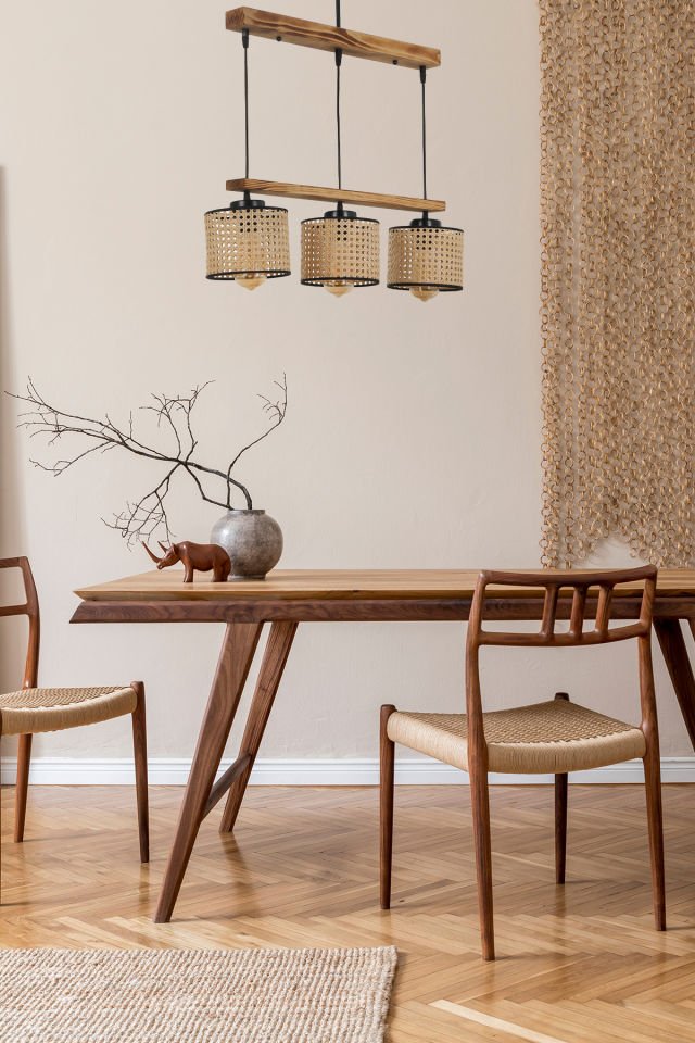 DAVİD 3 LÜ SIRALI YANIK RATTAN ABAJURLU SARKIT