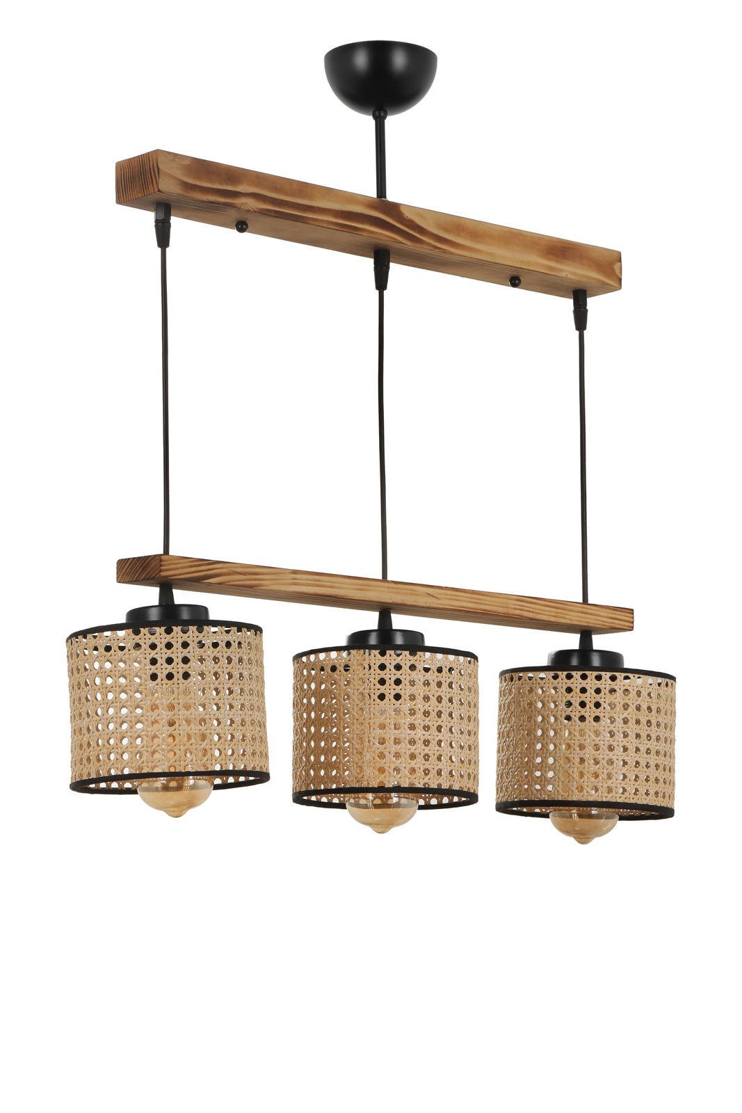 DAVİD 3 LÜ SIRALI YANIK RATTAN ABAJURLU SARKIT