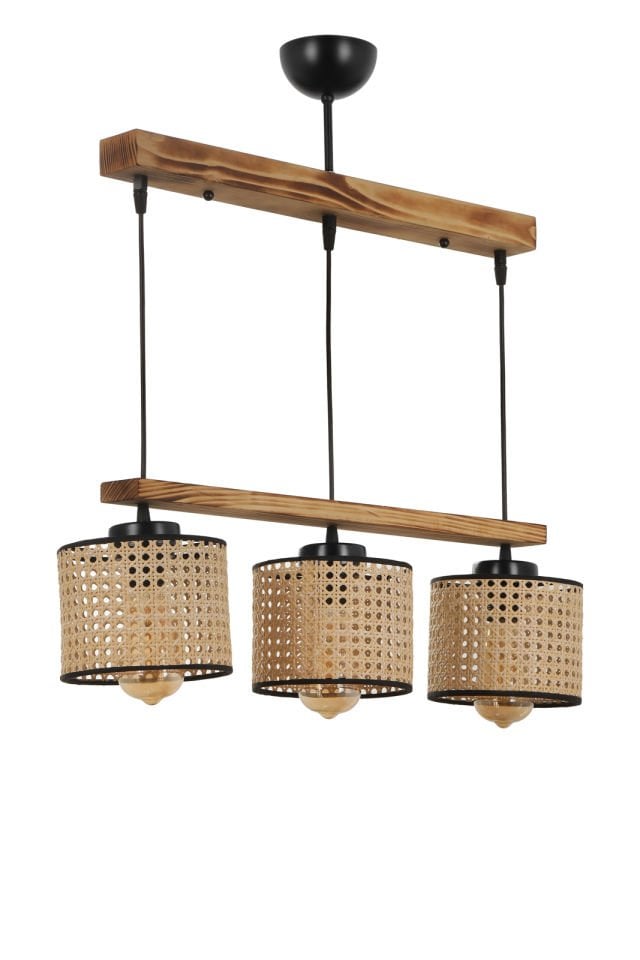 DAVİD 3 LÜ SIRALI YANIK RATTAN ABAJURLU SARKIT