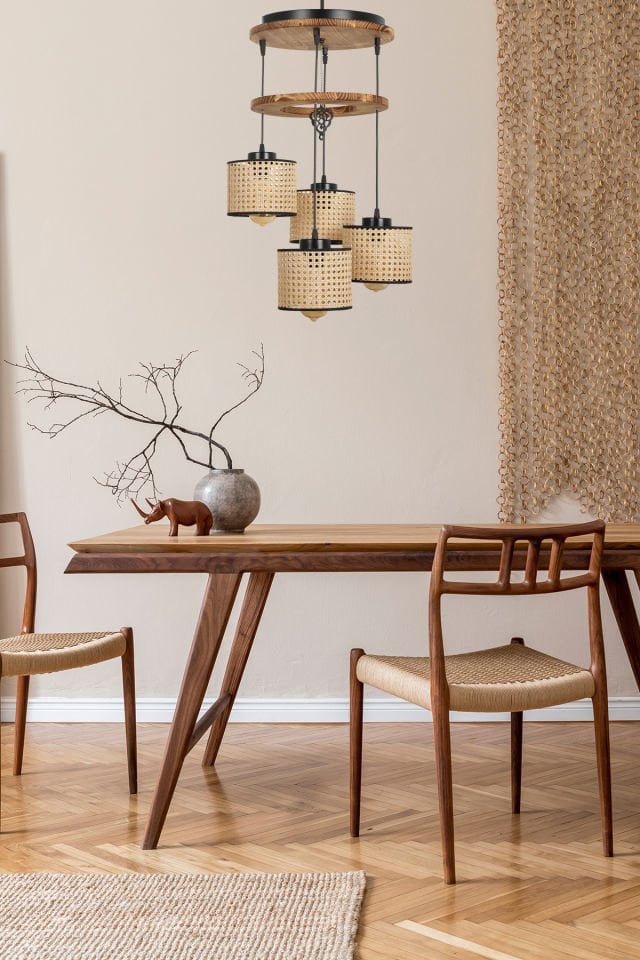 DAVİD 4 LÜ TEPSİLİ YANIK RATTAN ABAJURLU SARKIT