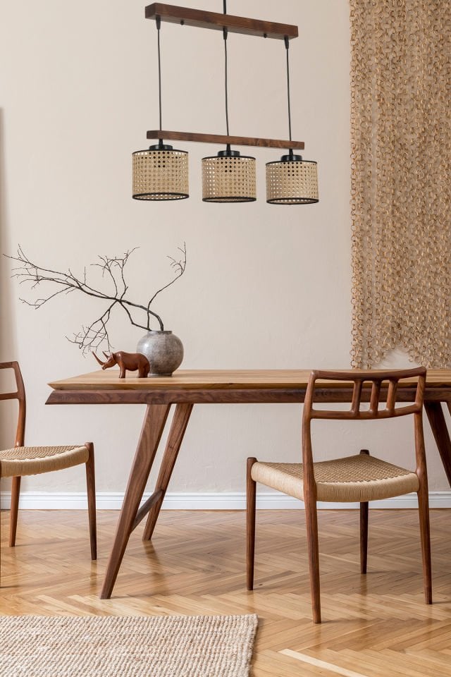 DAVİD 3 LÜ SIRALI CEVİZ RATTAN ABAJURLU SARKIT