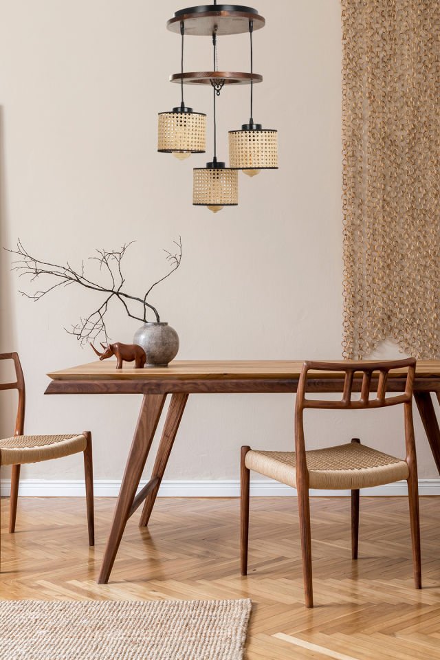 DAVİD 3 LÜ TEPSİLİ CEVİZ RATTAN ABAJURLU SARKIT