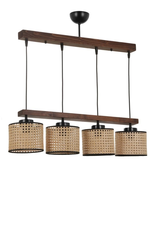 DAVİD 4 LÜ SIRALI CEVİZ RATTAN ABAJURLU SARKIT
