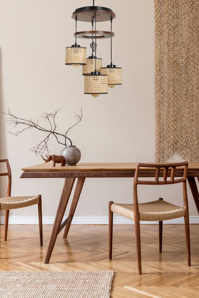 DAVİD 4 LÜ TEPSİLİ CEVİZ RATTAN ABAJURLU SARKIT
