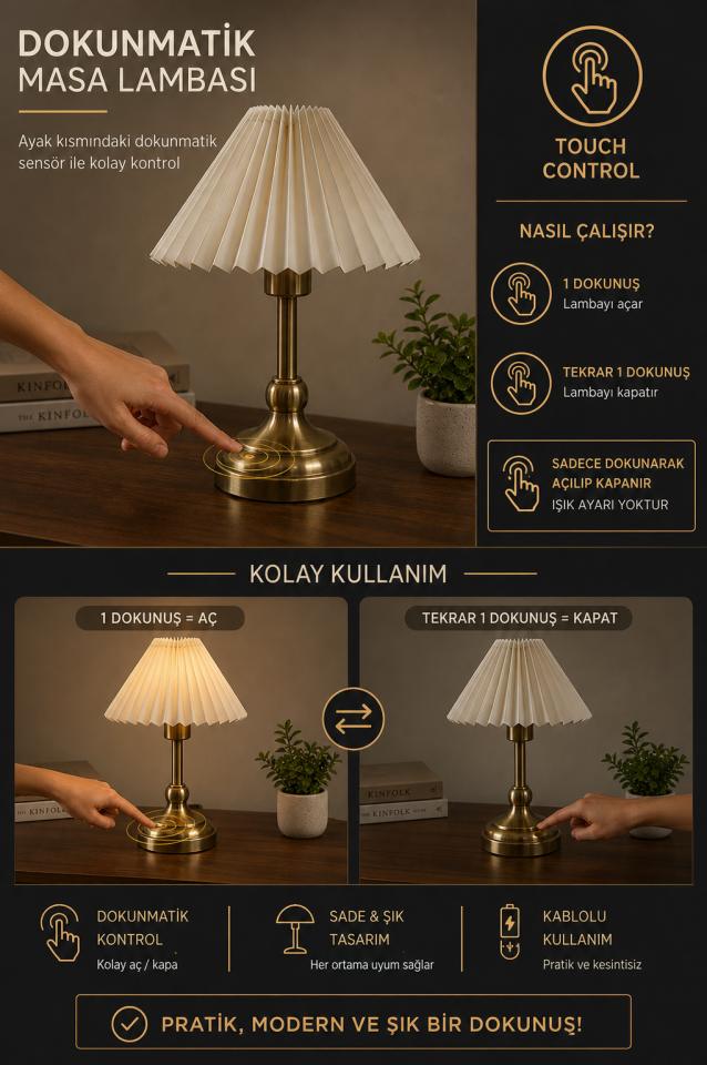 LUNA DOKUNMATİK ESKİTME PİLELİ KREM MASA LAMBASI(PROMOSYON)