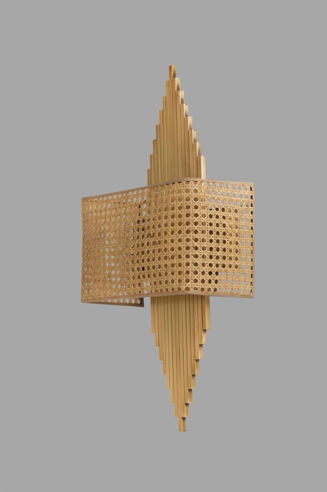 ASLI PİLLİ ESKİTME DİKDÖRTGEN RATTAN ABAJURLU APLİK