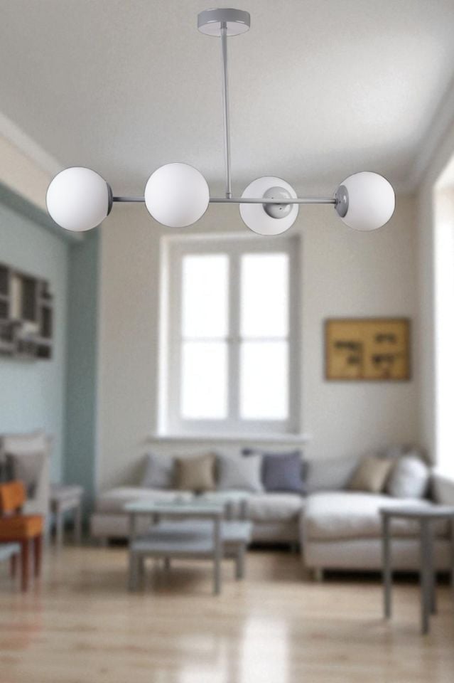 YENİ FAVORİ 4 LÜ GRİ BEYAZ CAMLI AVİZE