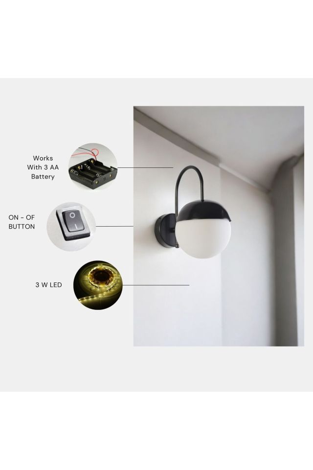 KÜRE PİLLİ SİYAH BEYAZ CAMLI APLİK