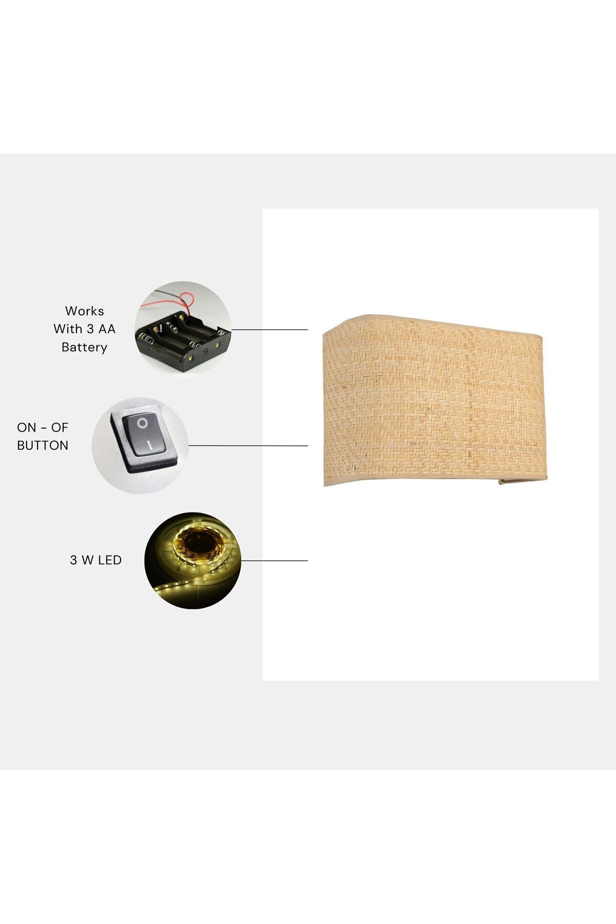 HASIR PİLLİ RATTAN ABAJURLU DİKDÖRTGEN APLİK