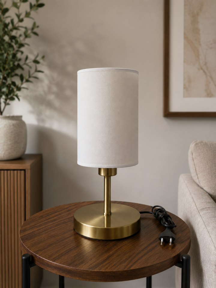 RUMELİ DOKUNMATİK ESKİTME FİNLİ KREM ABAJURLU MASA LAMBASI(PROMOSYON)