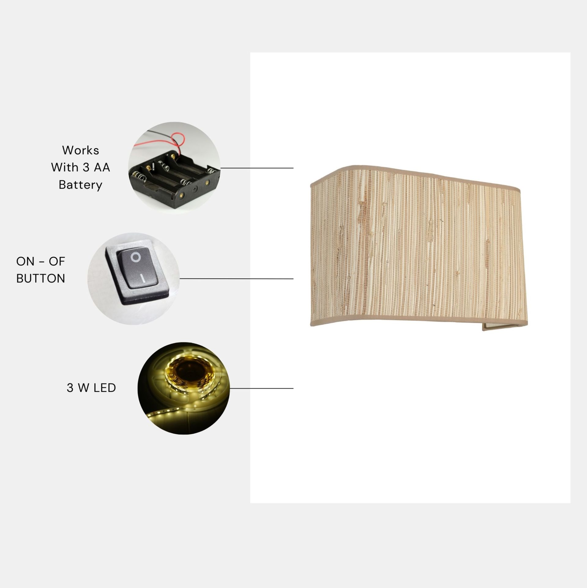 BAMBU PİLLİ 09 ABAJURLU DİKDÖRTGEN APLİK