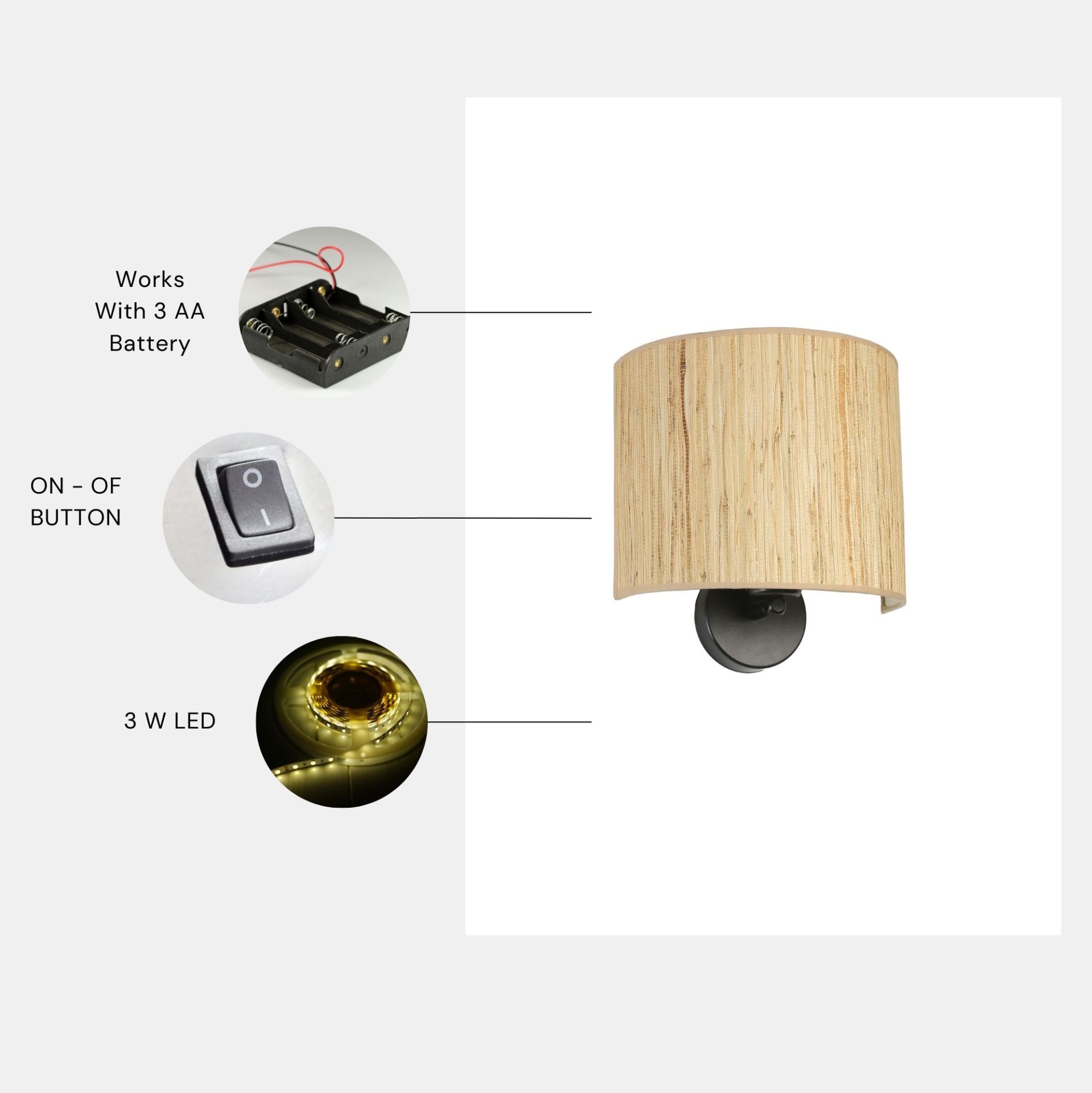 BAMBU PİLLİ 010 ABAJURLU OVAL APLİK