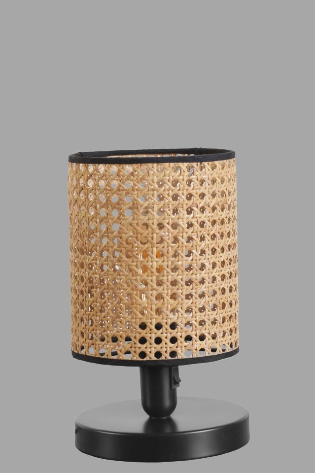AYÇA PİLLİ SİYAH RATTAN ABAJURLU MASA LAMBASI