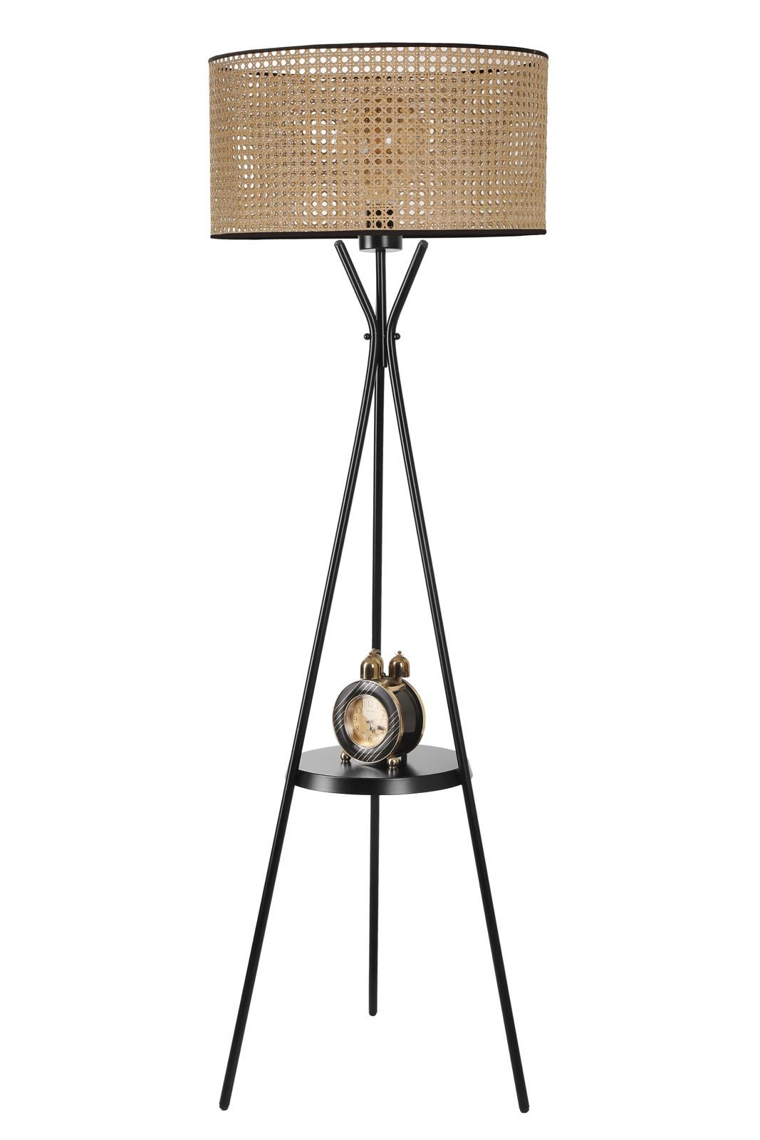 VENEDİK SEHPALI  SİYAH LAMBADER SİLİNDİR RATTAN ABAJURLU