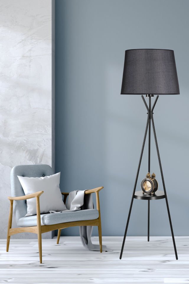 VENEDİK SEHPALI  SİYAH LAMBADER PRAMİT HASIR SİYAH ABAJURLU