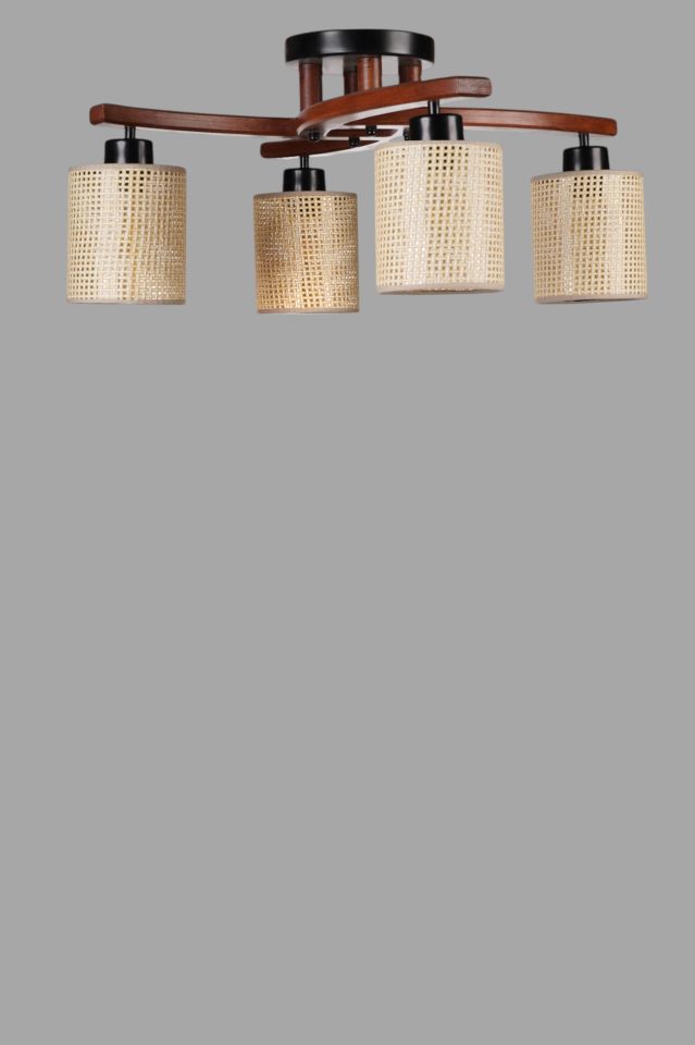 WESTON 4 LÜ CEVİZ PETEK ABAJURLU PLOFONYER AVİZE