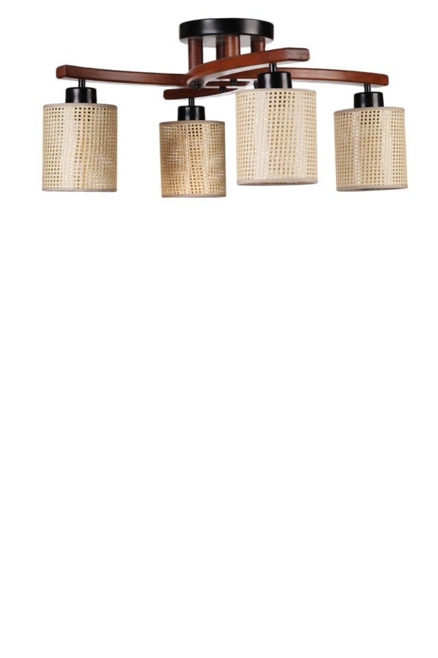 WESTON 4 LÜ CEVİZ PETEK ABAJURLU PLOFONYER AVİZE