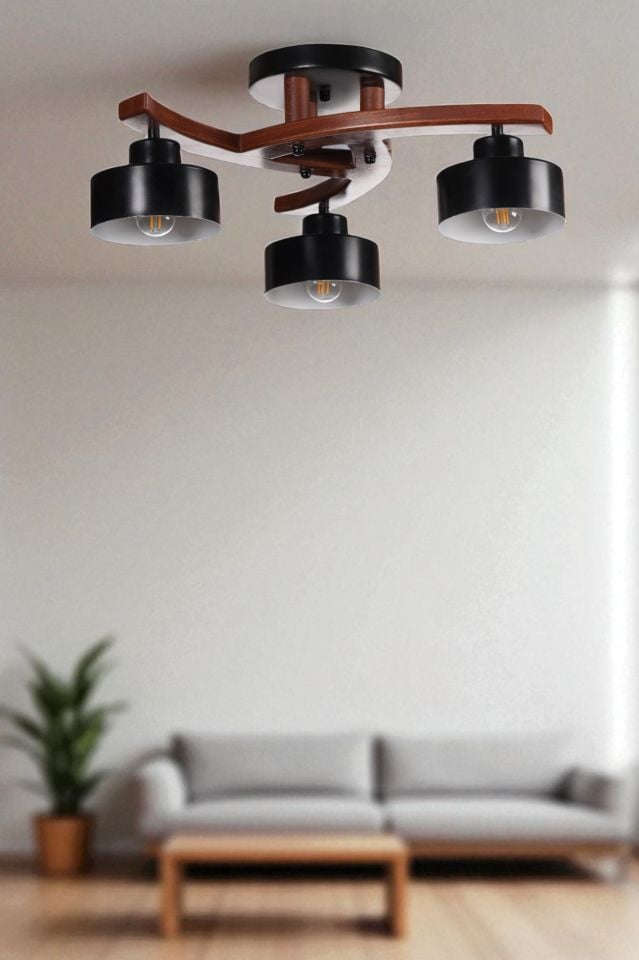 WESTON 3 LÜ CEVİZ METAL BAŞLIKLI PLOFONYER AVİZE