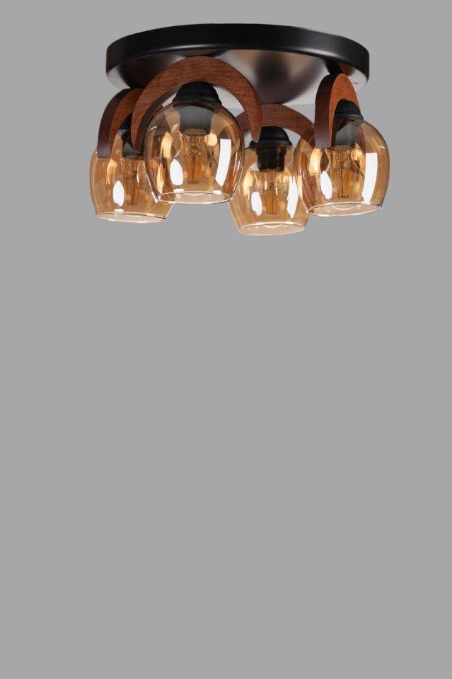 HELENA 4 LÜ TEPSİLİ BAL CAMLI PLAFONYER AVİZE