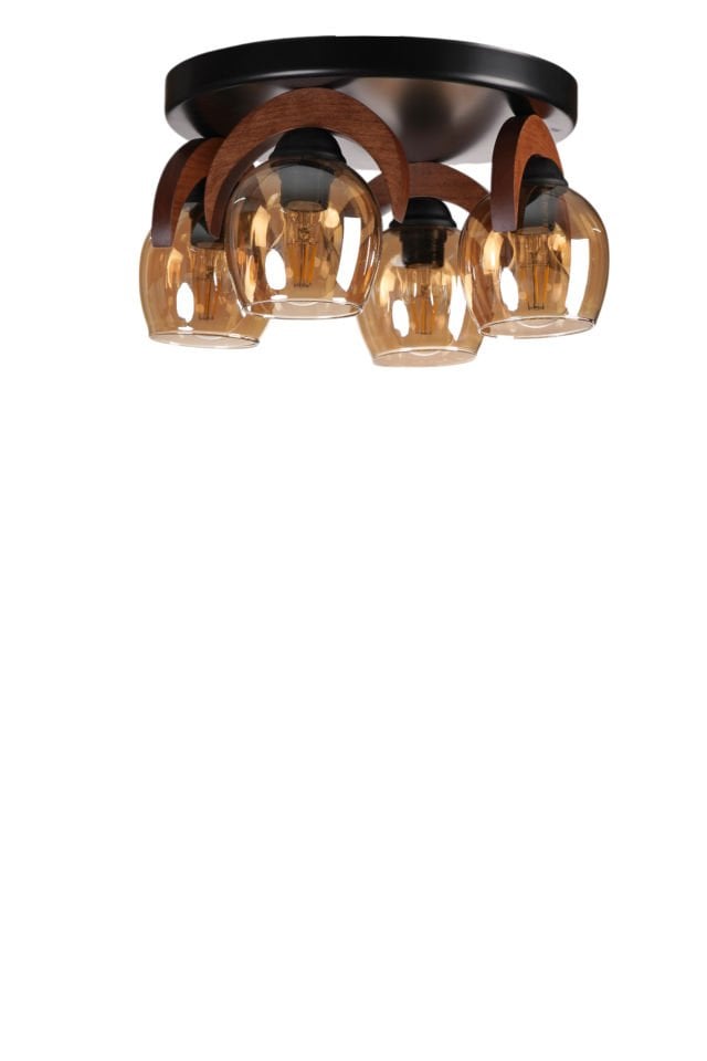 HELENA 4 LÜ TEPSİLİ BAL CAMLI PLAFONYER AVİZE