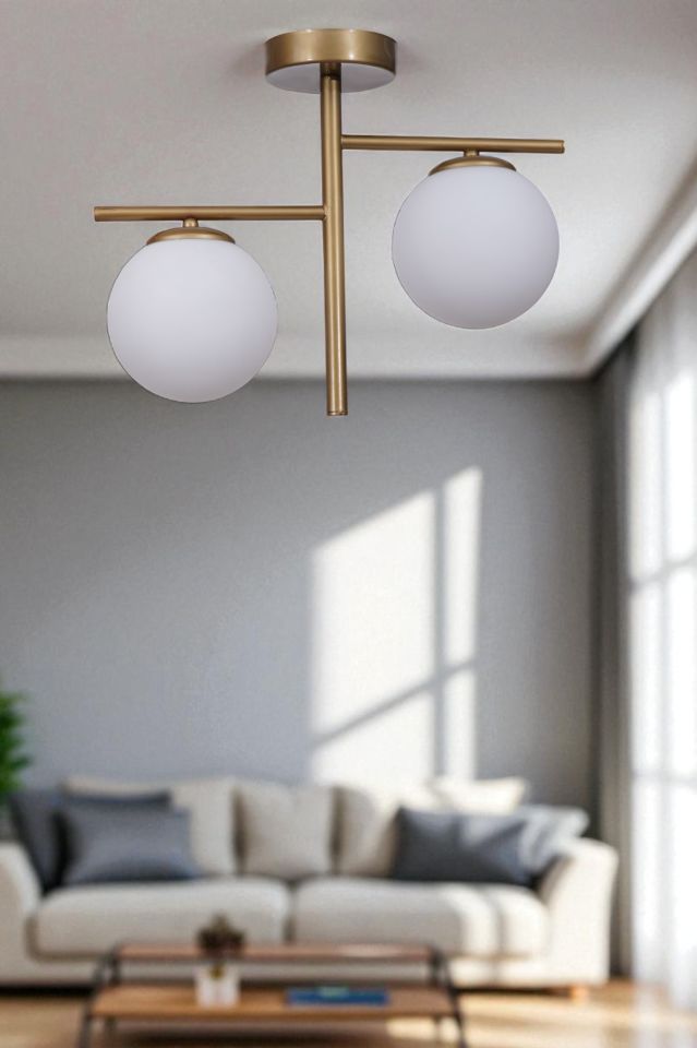 TERRA 2 Lİ ESKİTME BEYAZ CAMLI PLAFONYER AVİZE