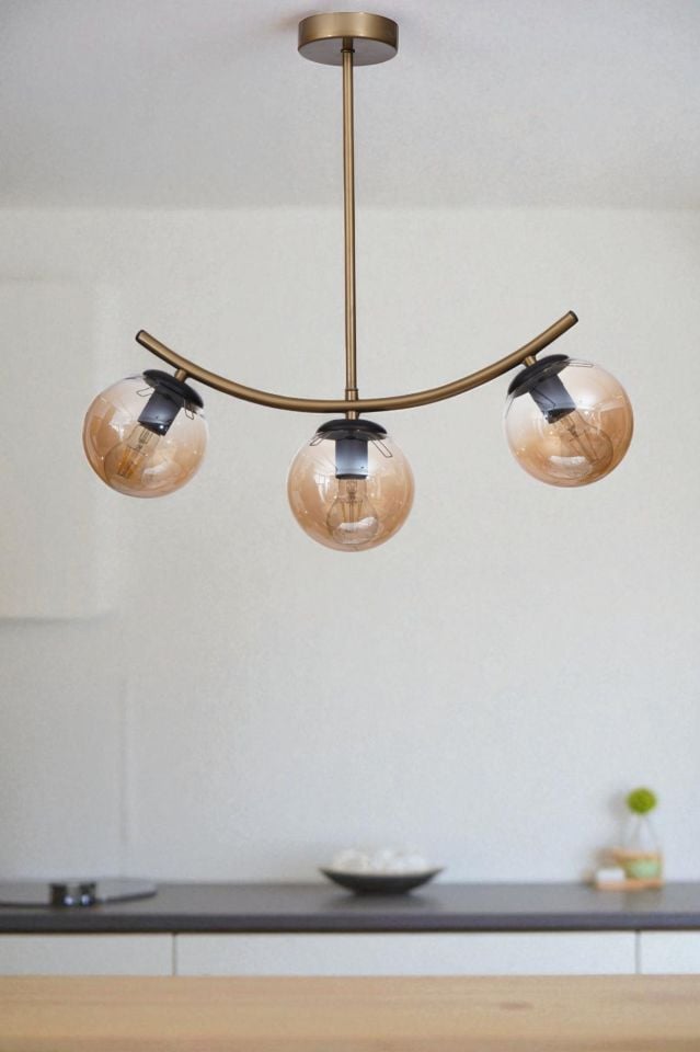 VELVET 3 LÜ ESKİTME BAL CAMLI PLAFONYER AVİZE