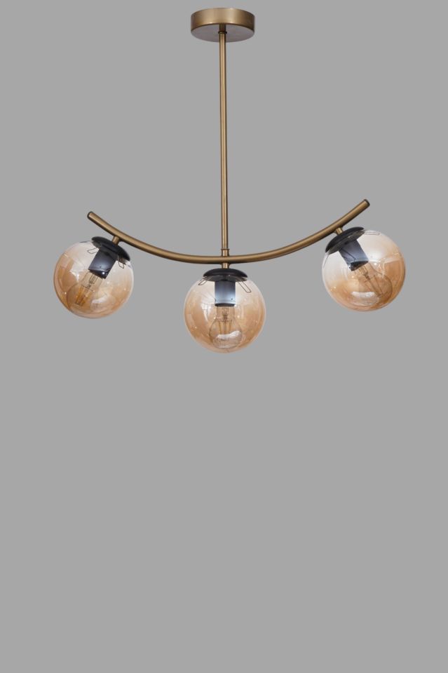 VELVET 3 LÜ ESKİTME BAL CAMLI PLAFONYER AVİZE