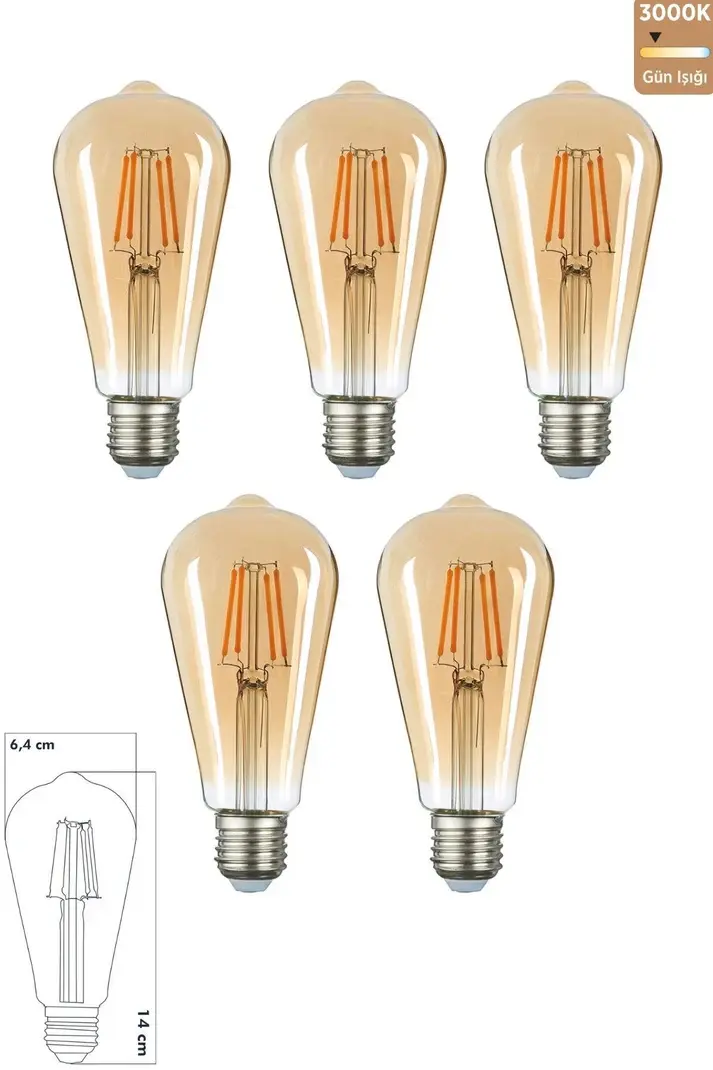 5 ADET ST64 LED AMPÜL BAL E27 6W 2700K (GÜNIŞIĞI)