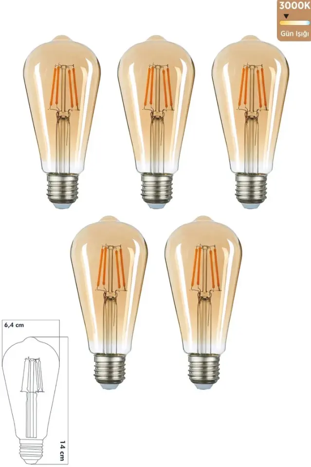 5 ADET ST64 LED AMPÜL BAL E27 6W 2700K (GÜNIŞIĞI)