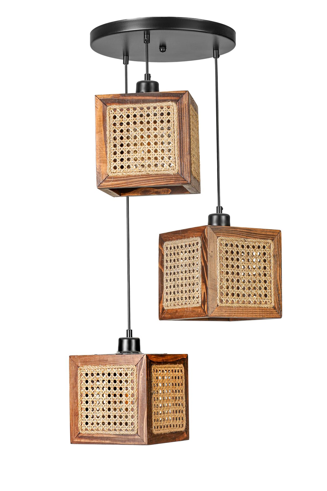 KUMSAL 3 LÜ TEPSİLİ CEVİZ RATTAN AVİZE