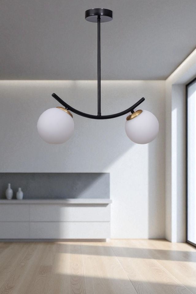 VELVET 2 Lİ SİYAH BEYAZ CAMLI PLAFONYER AVİZE