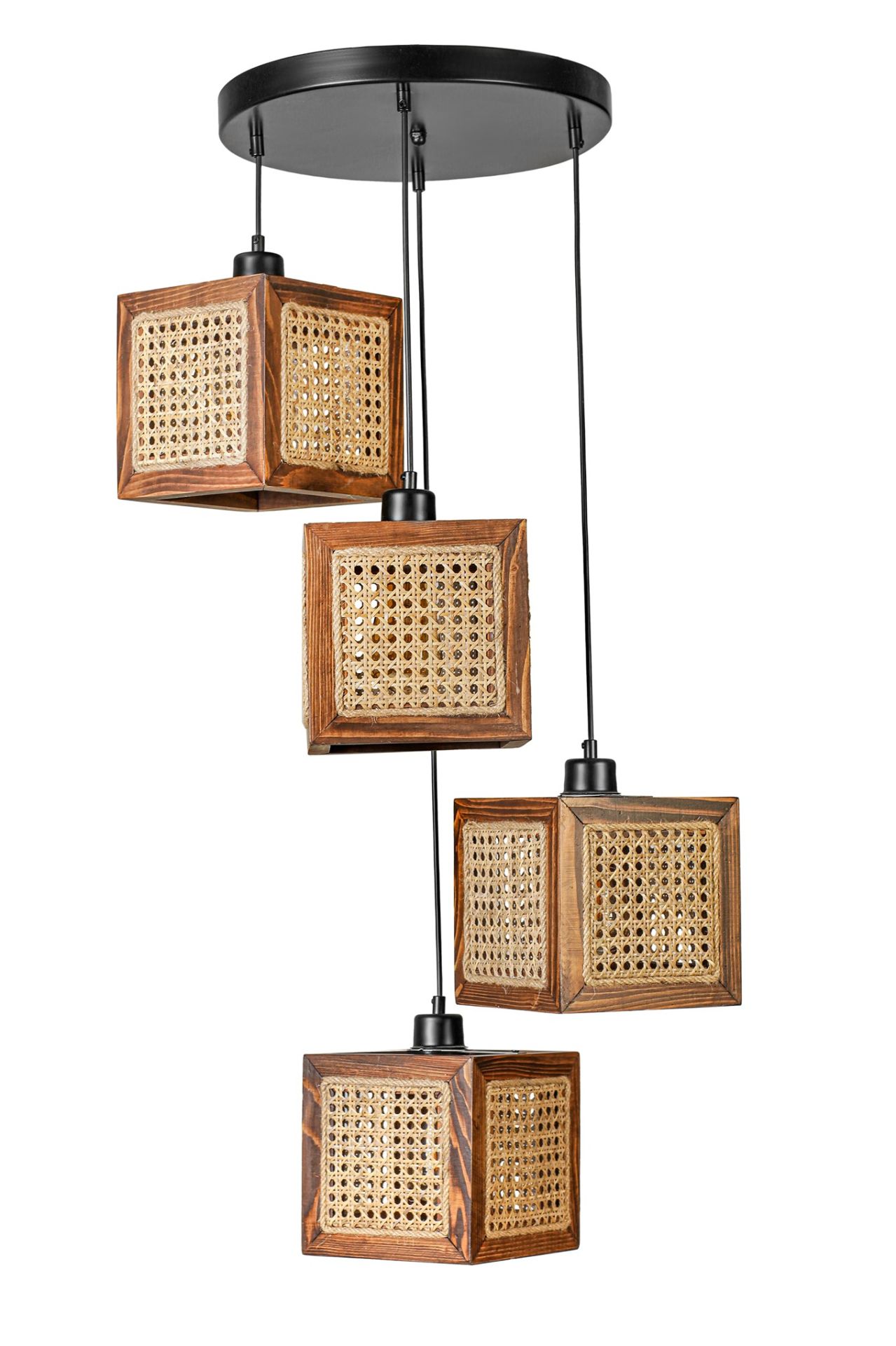 KUMSAL 4 LÜ TEPSİLİ CEVİZ RATTAN AVİZE