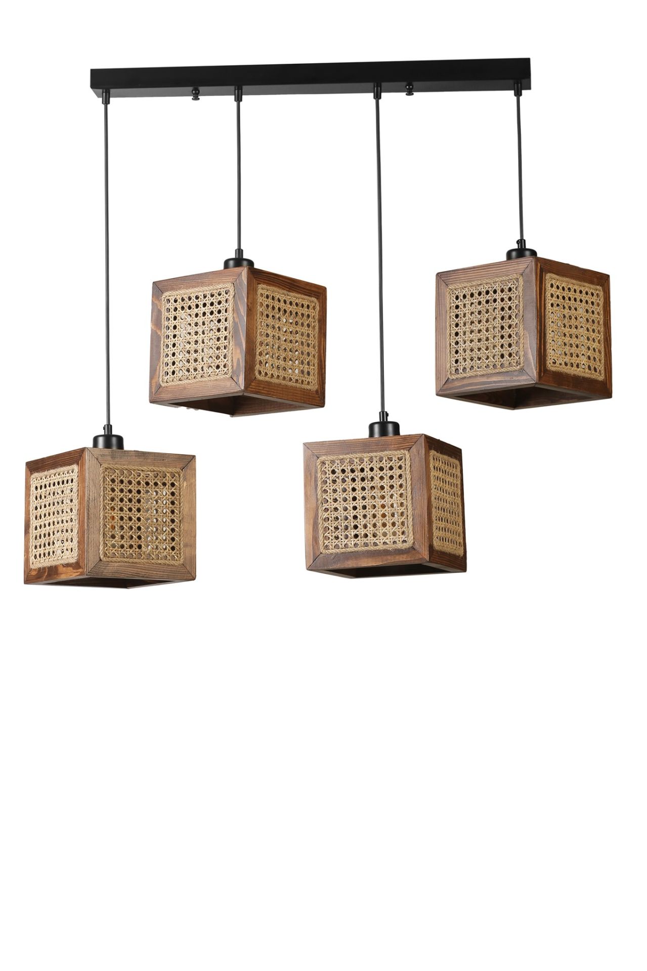 KUMSAL 4 LÜ SIRALI CEVİZ RATTAN AVİZE