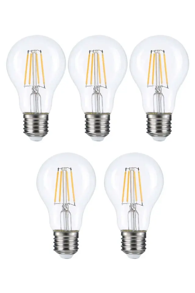 5 ADET A60 ŞEFFAF LED AMPÜL E27 6W 2500K (GÜNIŞIĞI)